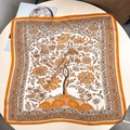 Elegant 100% silk scarf featuring orange floral tree pattern on cream white background - 53x53 / Yellow Floral Tree