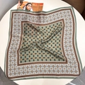 Elegant sage green silk scarf with geometric diamond prints and floral borders - 53x53 / Green Gingham
