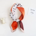Silk-like scarf featuring orange and brown patchwork with iconic crescent moon patterns - Standard Spec / Orange Crescent Moon Style (70FJ337-4)