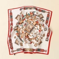 Macro shot of satin silk scarf with baroque floral patterns and red rolled edges - Jewelry Luxurious Style-White (58FJ23-2)