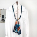 Artistic landscape and deer print detail on silky scarf styled with white shirt - 17*150cm / Deer Head