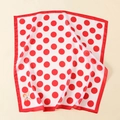 Detail of satin scarf with classic red and white polka dots and a butterfly print - Large Polka Dot Butterfly Style-Red (58FJ32-4)