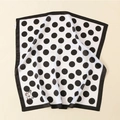 Detailed view of satin square scarf with black polka dots and butterfly accent - Large Polka Dot Butterfly Style-Black (58FJ32-2)