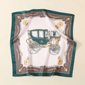 Macro detail of satin printed scarf featuring vintage European carriage and baroque patterns - European Vintage Carriage Style-Teal (58FJ20-2)