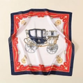 Detail of satin silk scarf featuring vintage royal carriage and heraldic patterns - European Vintage Carriage Style-Royal Blue (58FJ20-1)
