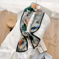 Detail of silk-feel scarf with geometric ink print and pearl edge on a white suit - 17*150cm / Starry Sky