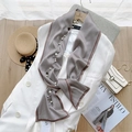 Detail of striped satin skinny scarf with pearl pendant styled on a white blazer - Thin Stripes - Pale Lotus