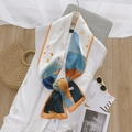 French vintage oil painting silk scarf with bird pattern styled on white blazer - 17*150cm / Seagull & Ocean Print
