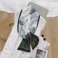 Detail of artistic landscape silk scarf tied on a white vest with golden line accents - 17*150cm / Abstract Landscape Reef