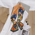French vintage silk scarf with orange clouds pattern tied on a white blazer - 17*150cm / Lucky Cloud