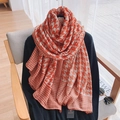Classic houndstooth patterned orange and cream cotton linen long shawl for women - Orange Red