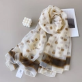 Lichte crème strandhanddoek met stippen en zonwerende sjaal met bruine randen - Crèmewit Koffie Stippen Stijl (YRS188-1)