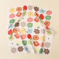 Elegante pañuelo cuadrado de satén con motivos florale de colores sobre blanco - Blanco Roto