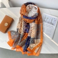 Orange and blue polka dot chiffon beach scarf with an artistic line pattern print - Orange Abstract Lines Monogram Style (YRS108)
