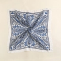 Detailed view of square silk scarf featuring blue paisley patterns and a satin finish - Blue White (70FJ307-3)