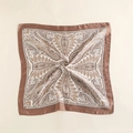 Detailed close-up of paisley pattern silk scarf with golden satin finish and elegant folds - Beige Dark Coffee (70FJ307-4)