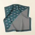 Detailed pattern of a square silk scarf with zebra print horse design and gilded edges - Dark Green Horse (70FJ314-3)