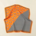 Elegant orange silk square scarf featuring classic horse silhouette and chevron pattern - Bright Orange Horse (70FJ314-4)
