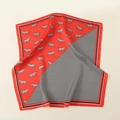 Detail of silk square scarf featuring red horse print and black chevron pattern - Red Horse (70FJ314-1)