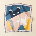 Zijden satijnen vierkante sjaal met cartoon kattenillustraties in marine en roze - 60x60 / Nude Roze