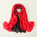 Detail view of red and black gradient silk scarf showing smooth satin texture and shine - 180x90cm / Red-Black Gradient (JBXSD01)
