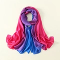 Close-up of long satin scarf showing smooth gradient from pink to purple and royal blue - 180x90cm / Pink Purple Blue Gradient (JBXSD07)