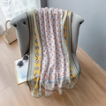 Chic linen cotton scarf for women featuring bright orange polka dots and ethnic print - 180x85cm / Cyan