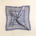 Elegant vintage square silk scarf with purple and blue paisley print and golden borders - Light Blue (70FJ309-3)