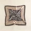 Retro paisley square silk scarf with golden edges and floral center pattern - Beige Coffee (70FJ309-4)