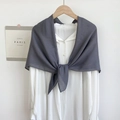 Detail of dark grey lightweight cotton linen shawl styled over a minimalist white shirt - 90cmx90cm / Space Gray