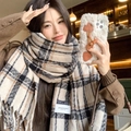 Dikke geruite sjaal in kasjmier-stijl met lange franjes voor dames in de winter - Beige