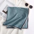 Blue geometric print silk square scarf with pink borders and elegant ring patterns - Bandana / Light Blue
