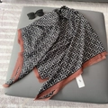 Fashionable 130CM cotton-linen feel scarf with geometric letters and tassel edge - Large Square Scarf / Brown