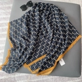 Navy and ginger geometric letter scarf shawl with fringes and black sunglasses - Large Square Scarf / Yellow
