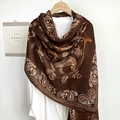 Dunkelbrauner Schal mit Paisley-Muster und elegantem Vogelprint aus Baumwoll-Leinen - 180*85CM / Kaffeebraun