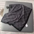 Classic black and white monogram scarf with fringed edges and elegant letter pattern - 130cmx130cm / Black