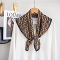 Elegant floral geometric silk scarf tied on a white blouse with a stylish wood hanger - 68*68cm / Navy Blue