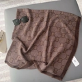 Classic dark brown scarf with retro monogram print and frayed edges for a stylish look - 130cmx130cm / Dark Brown