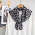 Close-up of a floral cotton-linen square scarf tied on a white shirt with modern styling - 68*68cm / Gray