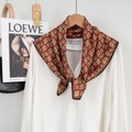 Elegant floral cotton-linen feel silk scarf styled on a white blouse for women - 68*68cm / Red