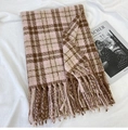 Pink and brown plaid winter scarf with fringe details in soft cashmere-like fabric - 60*180 / Pink (A160)