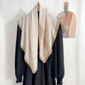 Detail of square silk scarf with houndstooth and geometric patterns for professional wear - Light Khaki