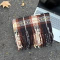 Classic checkered scarf in brown and cream with fringe details on asphalt background - 60x180cm / Black Coffee