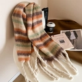 Thick colorful striped scarf with orange and purple tones and long fringe detailing - Striped Hibiscus Pomelo