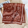 Rust red paisley silk scarf for women featuring vintage bohemian artistic patterns - Brown