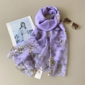 Detail shot of lightweight purple floral chiffon scarf with elegant botanical pattern - Purple Dainty Floral Style
