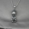 Gothic punk skull pendant necklace in titanium steel with star and flame details - Pendant + Matching Chain
