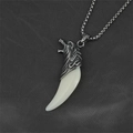 Retro wolf head tooth pendant necklace for men in titanium steel on dark fabric - Pendant + Matching Chain