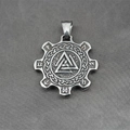 Vintage titanium steel gear necklace with Valknut symbol and Elder Futhark runes - Pendant Only (Without Chain) (c1415)