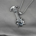 Vintage punk necklace with silver bull head guitar pendant on a classic box chain link - Pendant with Chain